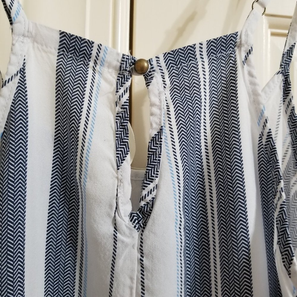Ocean Drive dress Medium striped beach boho pom trim crochet inset sleeveless - Picture 6 of 10